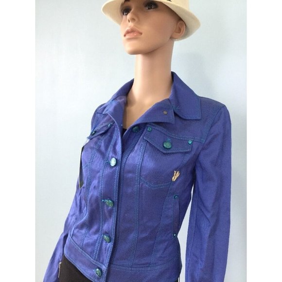 NWT Authentic Versace Blue Jean Jacket Crop Contrast Stitching IT 40 US 4 S - Picture 3 of 11